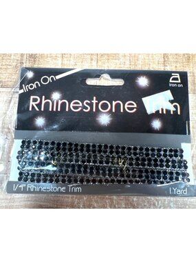 Iron-On Rhinestone Trim 1/4" 1 Yard Black Glass Nylon For DIY Crafts & Garments